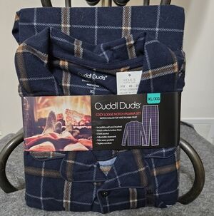 Cuddl Duds Blue Orange Plaid Pajama Set